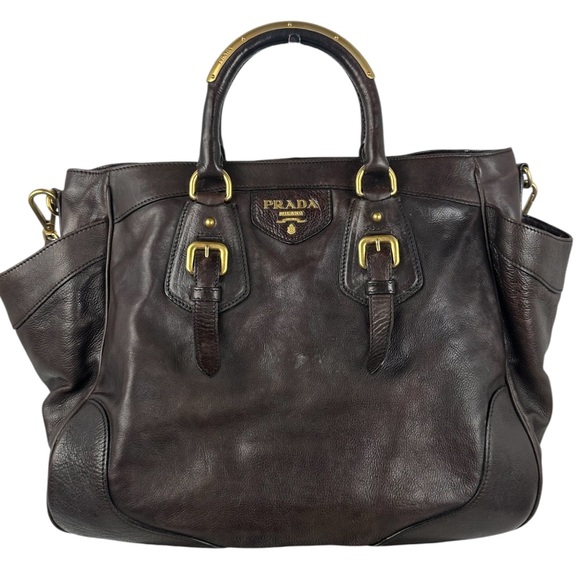 Prada Other - Prada Dark Brown Leather Satchel with Gold Hardware